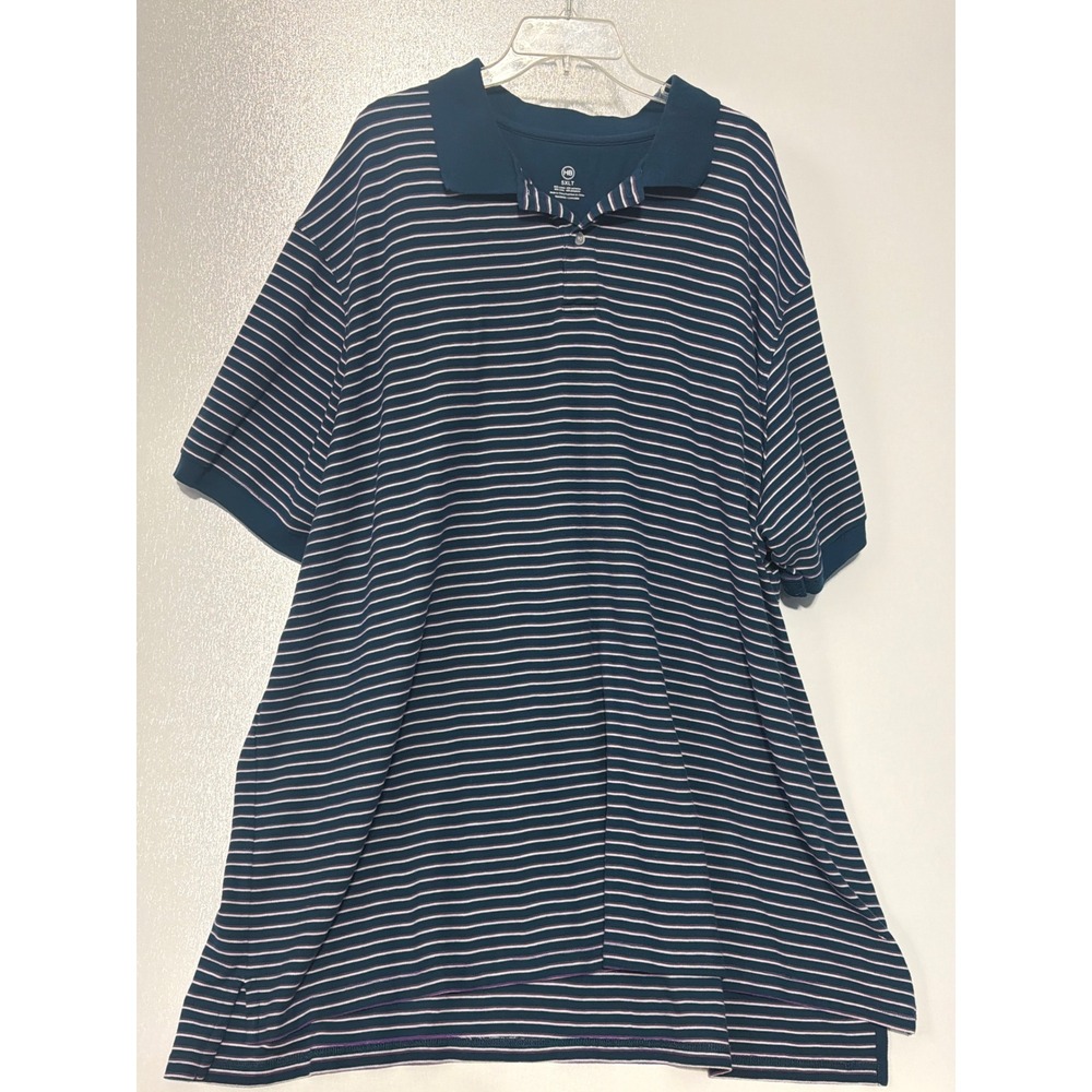 Harbor Bay Mens 5XLT Navy Blue Striped Short Sleeve Polo Shirt Cotton Blend